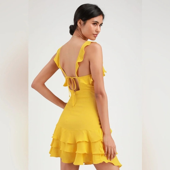 NWT lulus Carmela Yellow Ruffled Mini Dress - Picture 2 of 8